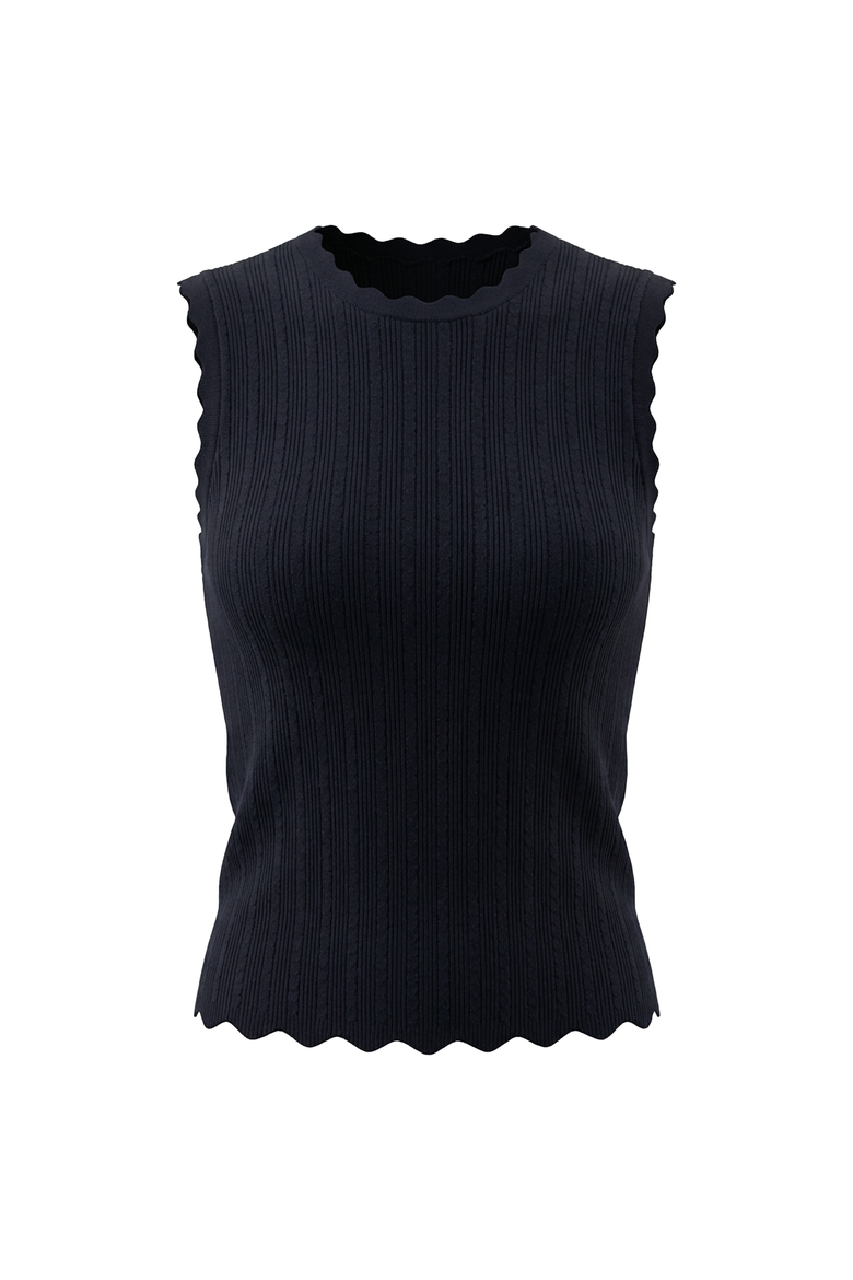 Crepe Knit Vest - Scalloped Rib Trim, Alternate, color, Dark Navy