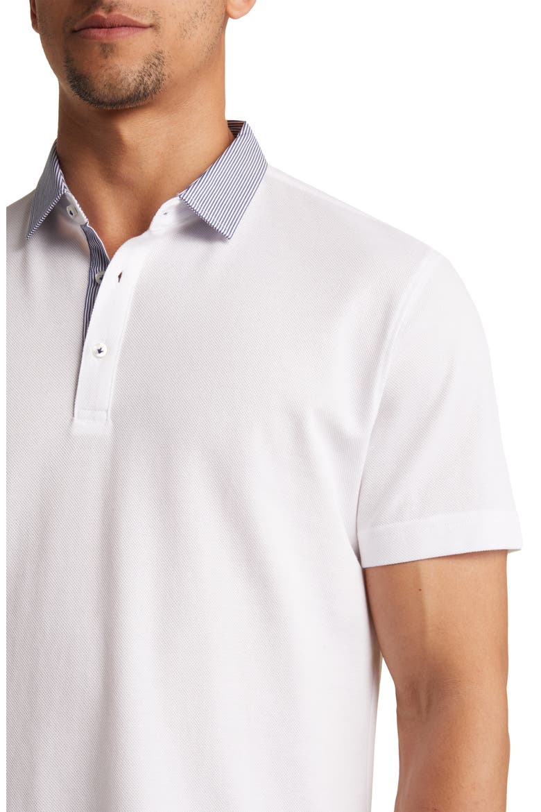 Trim Fit Stripe Collar Short Sleeve Polo, Alternate, color, WHITE