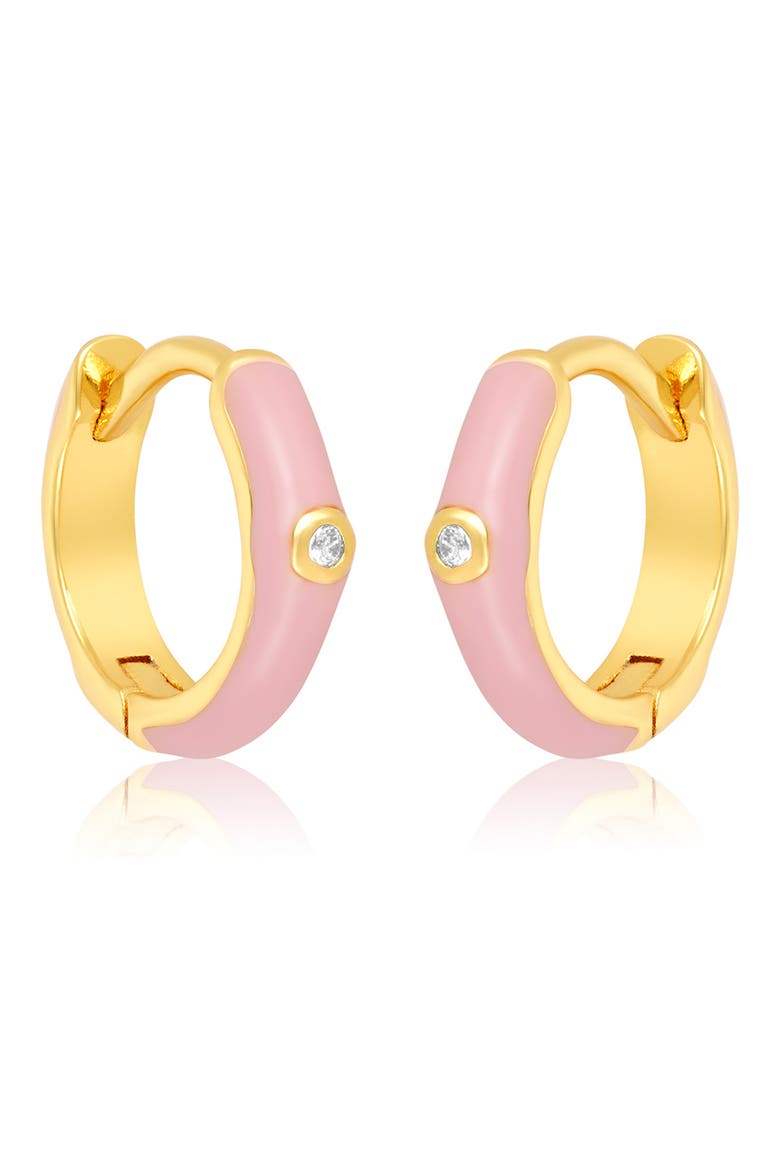 Pink Enamel Huggie Hoop Earrings, Main, color, PINK