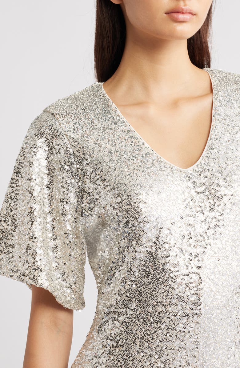 ICHI Ihfauca Sequin Maxi Dress, Alternate, color, Frosted Almond