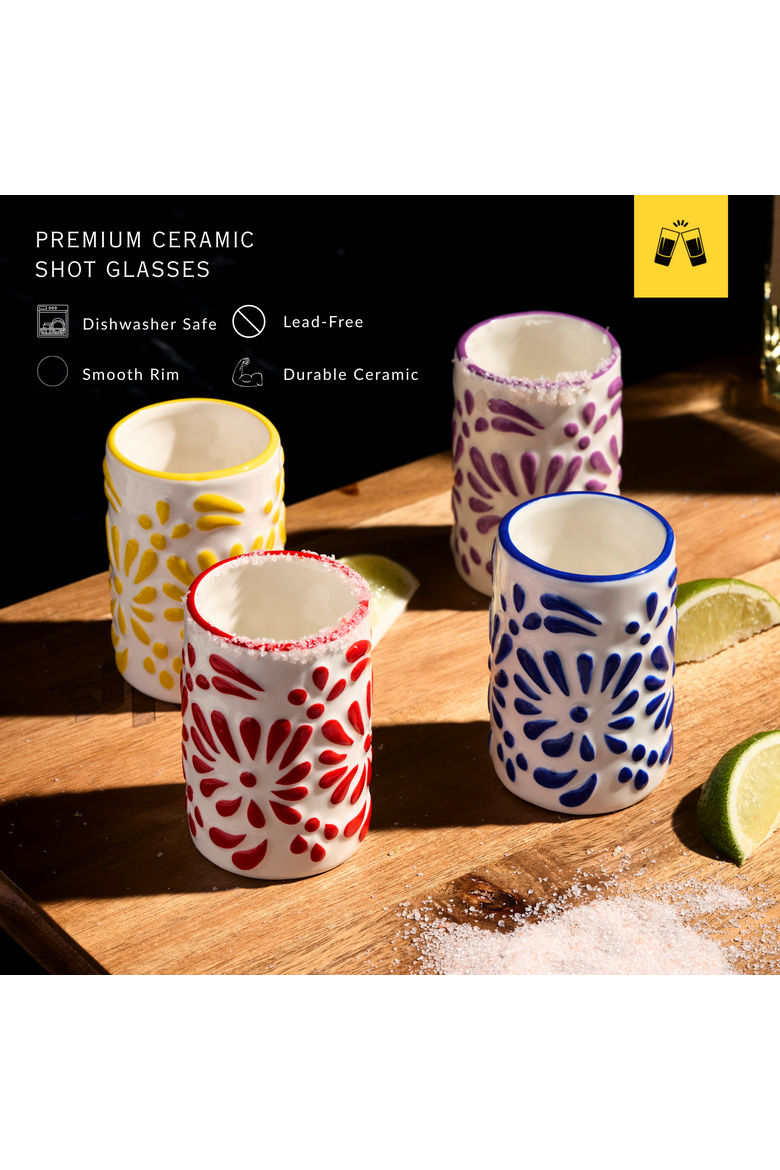 Tiki Blossom Ceramic Shot Glasses - Set of 4, Alternate, color, Multicolor