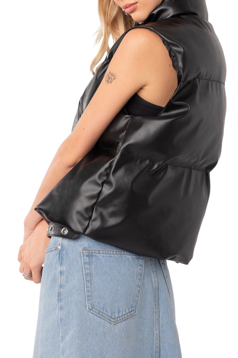 Kade Faux Leather Puffer Vest, Alternate, color, BLACK