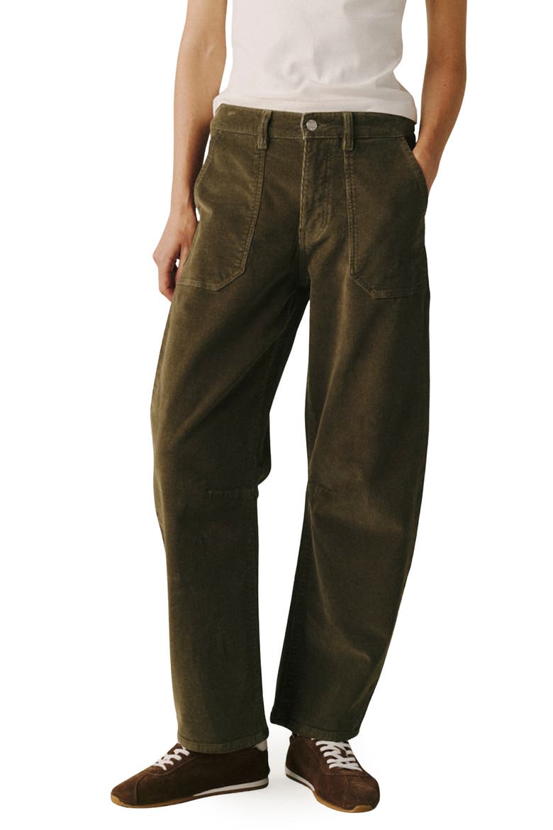 BNA High Waist Barrel Leg Corduroy Jeans, Alternate, color, OLIVE GROVE