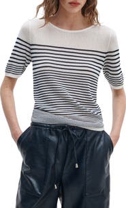 rag & bone Daisy Stripe Short Sleeve Cotton Blend Sweater