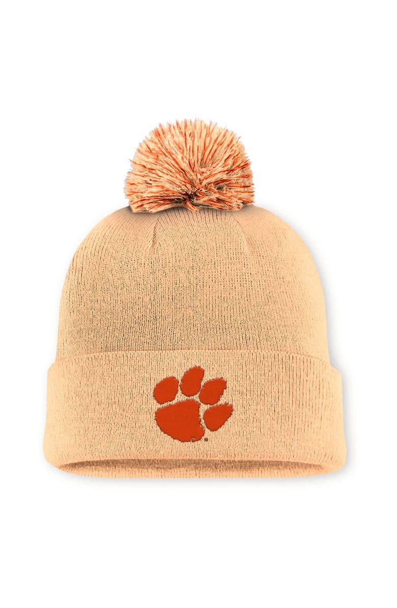 Nike Men's Nike Light Orange Clemson Tigers Primetime Peak Campus Cuffed Knit Hat with Pom, Main, color, Light Orange