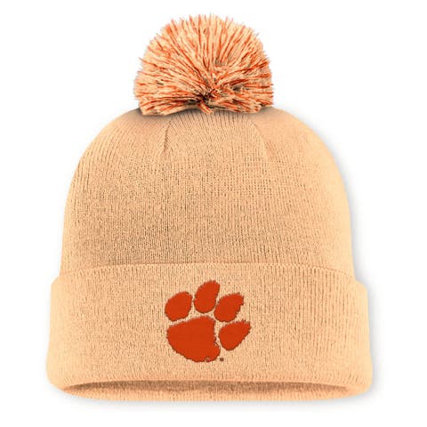 Men's Nike Light Orange Clemson Tigers Primetime Peak Campus Cuffed Knit Hat with Pom