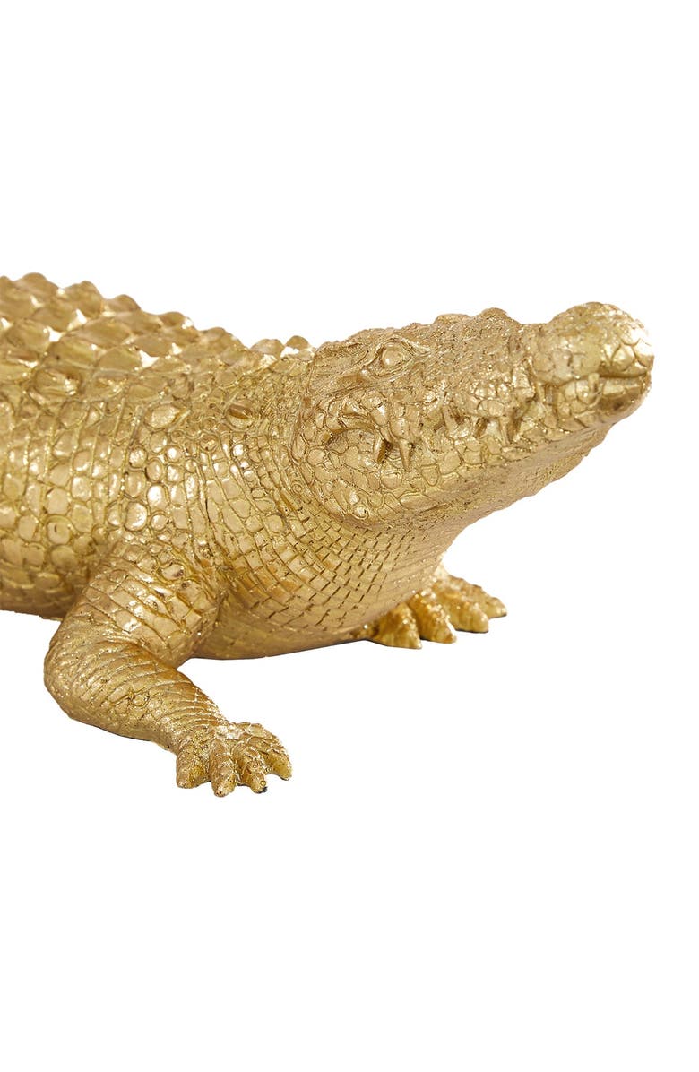WILLOW ROW Goldtone Polystone Traditional Crocodile Sculpture, Alternate, color, 
