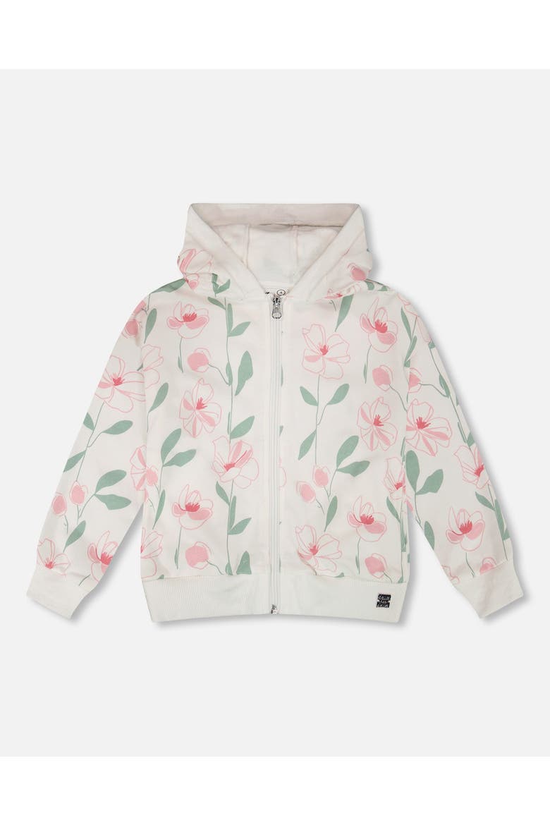 French Terry Flowers Long Sleeve Hoodie, Main, color, Off White Printed Flowers