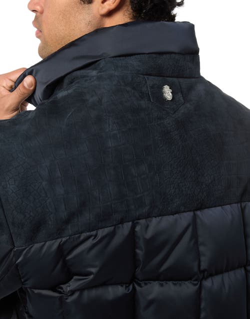 Billionaire Puffer Down Jacket With Leather Inserts Men In Blue