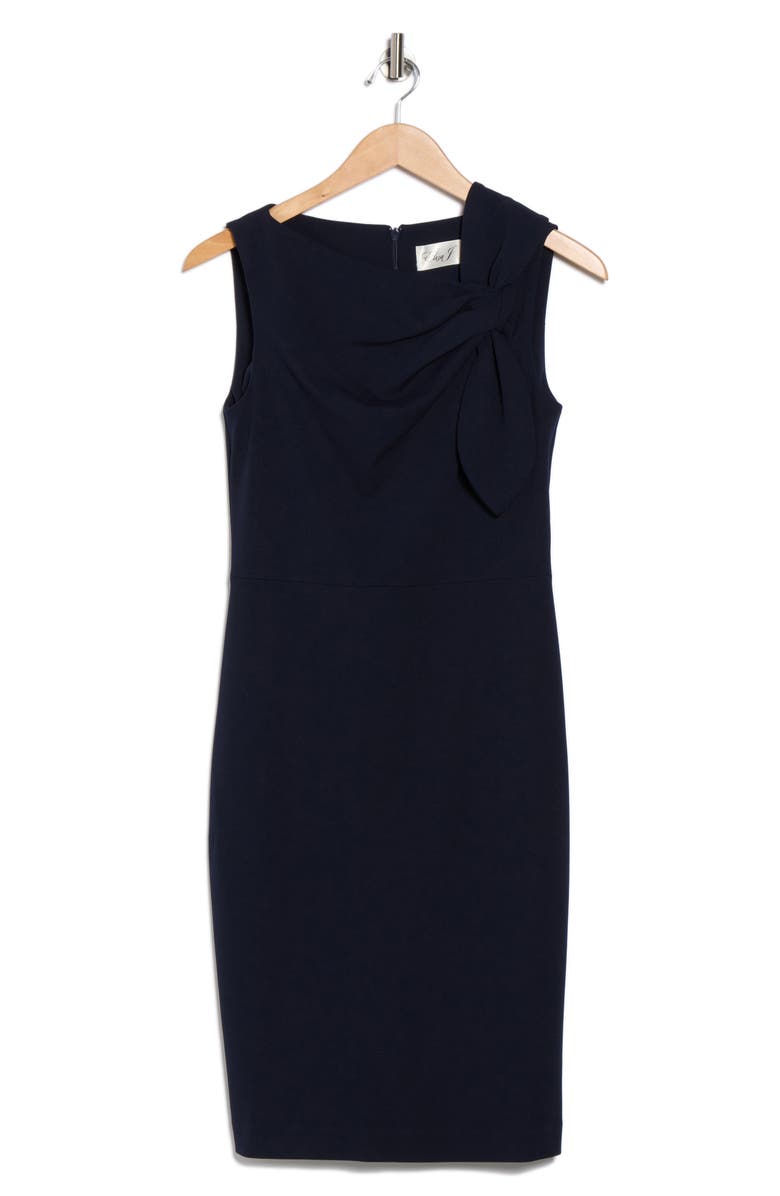 Eliza J Tie Bow Sleeveless Sheath Dress, Alternate, color, Navy