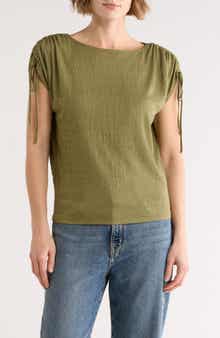 MAX STUDIO Ruched Shoulder Top