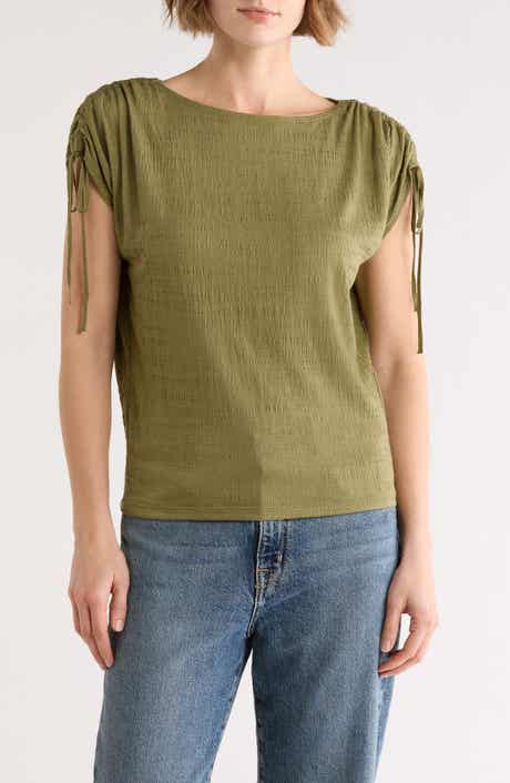 MAX STUDIO Ruched Shoulder Top