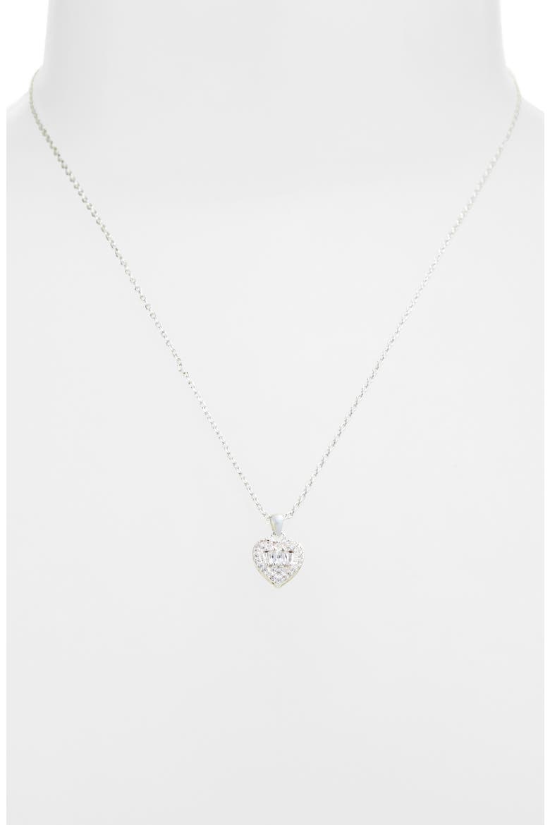 Cubic Zirconia Heart Pendant Necklace, Alternate, color, CLEAR- SILVER