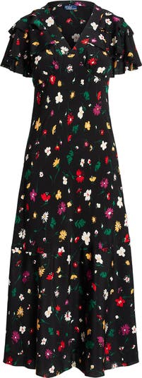 Nime Floral Mulberry Silk Crepe Midi Dress