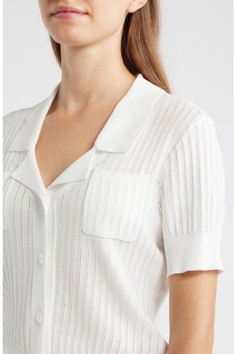 Pointelle Stitch Short Sleeve Cardigan, Alternate, color, WHITE