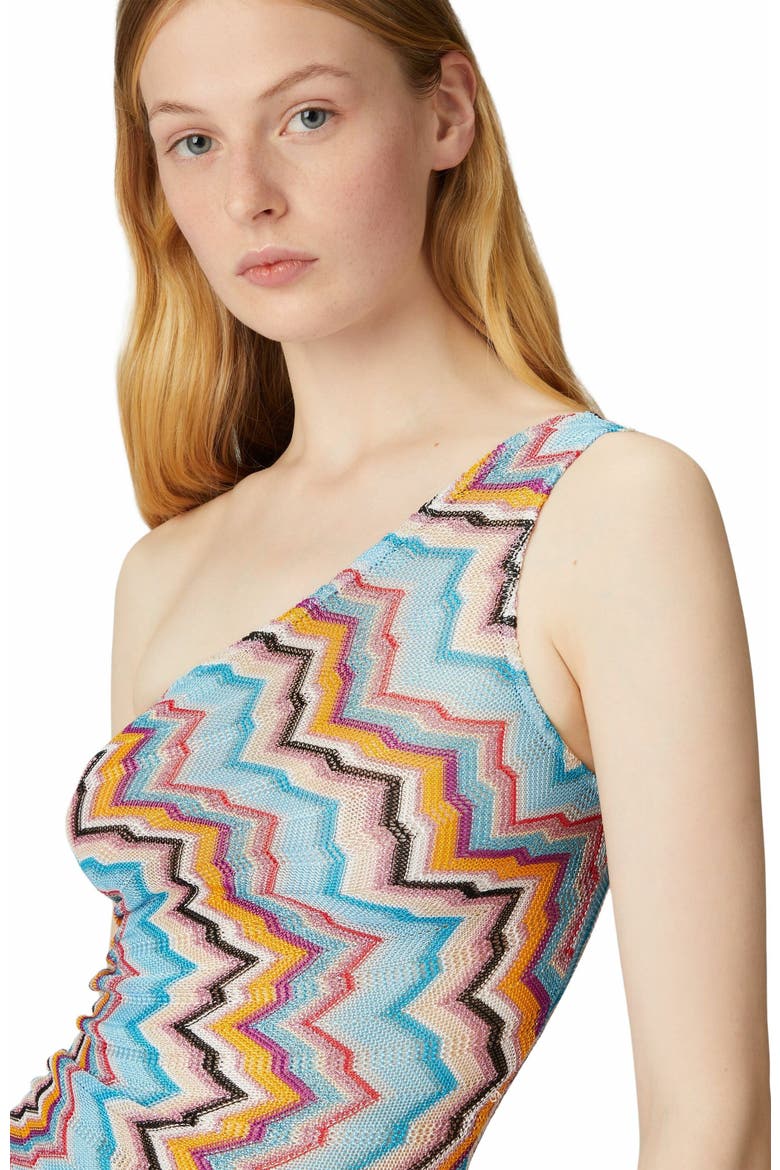 Short One-shoulder Cover-up With Zig Zag Pattern, Alternate, color, Multicoloured