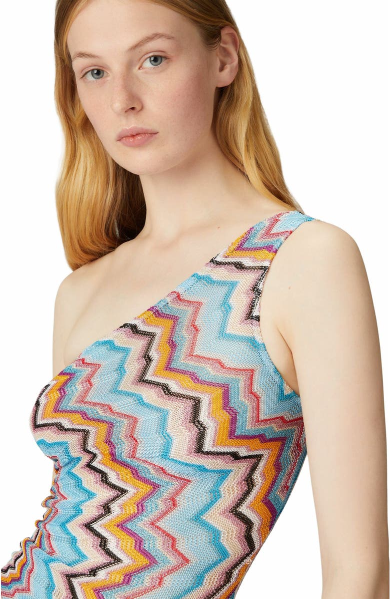 Missoni Short One-shoulder Cover-up With Zig Zag Pattern, Alternate, color, Multicoloured