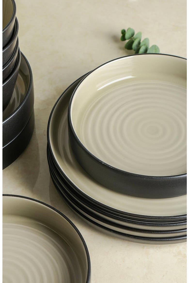 Elica Stoneware 12-Piece Dinnerware Set, Alternate, color, Beige and Black