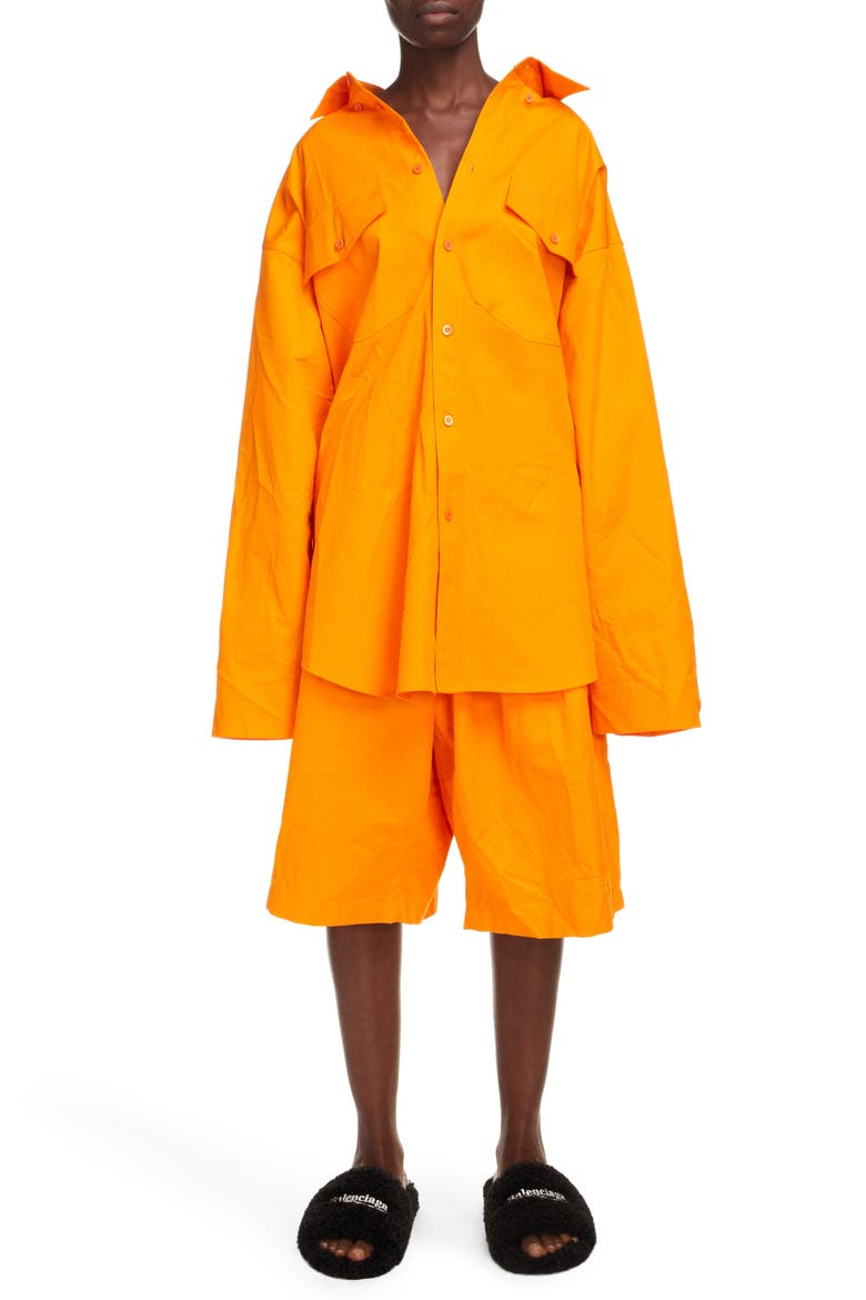 Oversize Cotton Twill Shirt, Alternate, color, ORANGE
