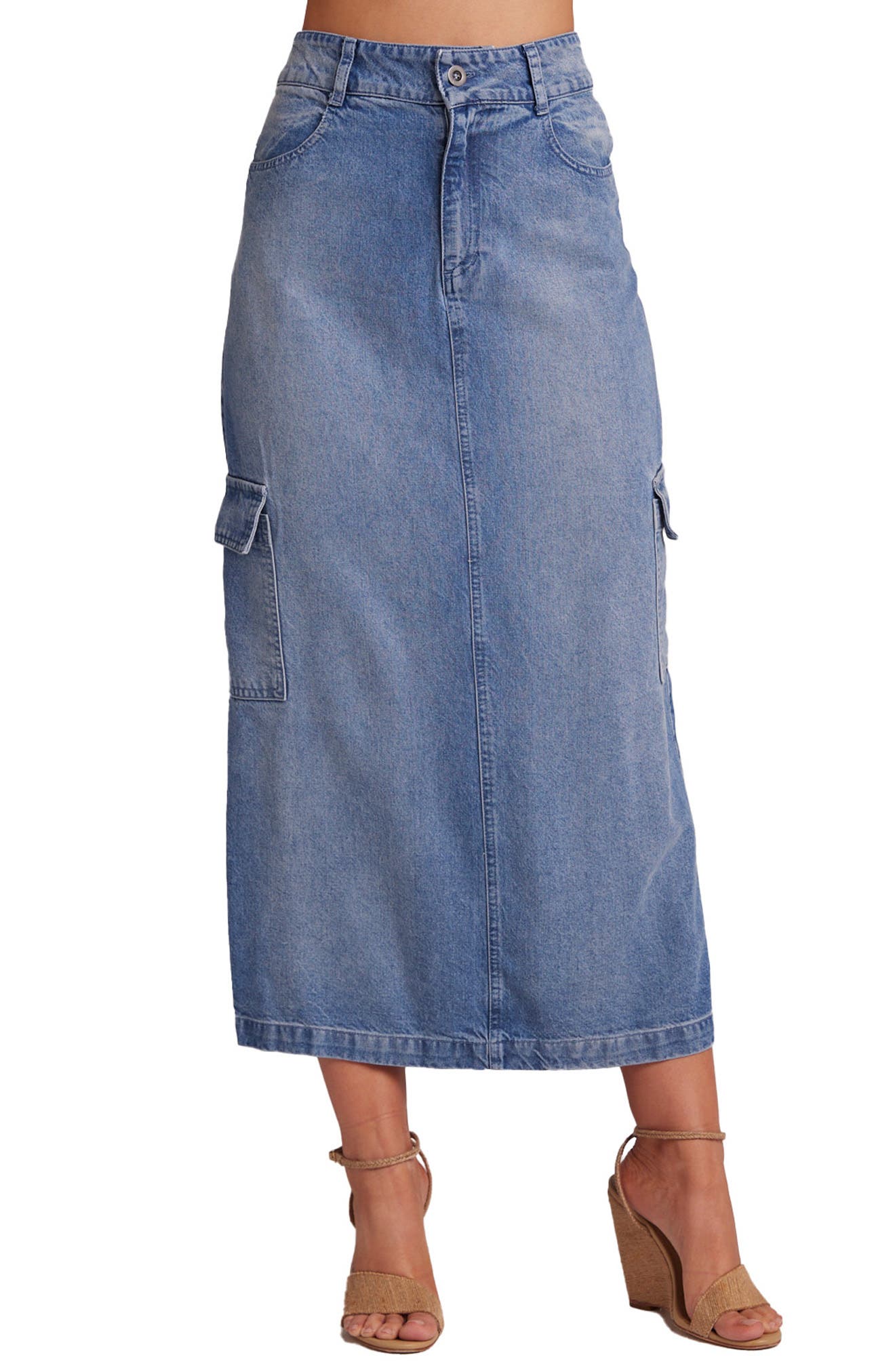 Cloth & Stone Cargo Long Denim Skirt