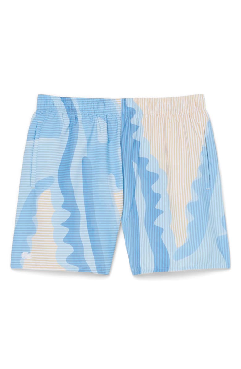 Lacoste Print Swim Trunks, Alternate, color, White/ Millet
