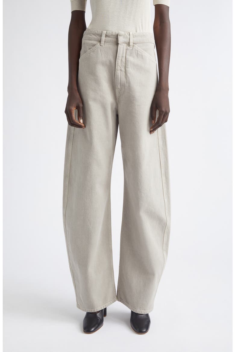High Waist Cotton Twill Barrel Leg Pants, Main, color, MOONSTONE