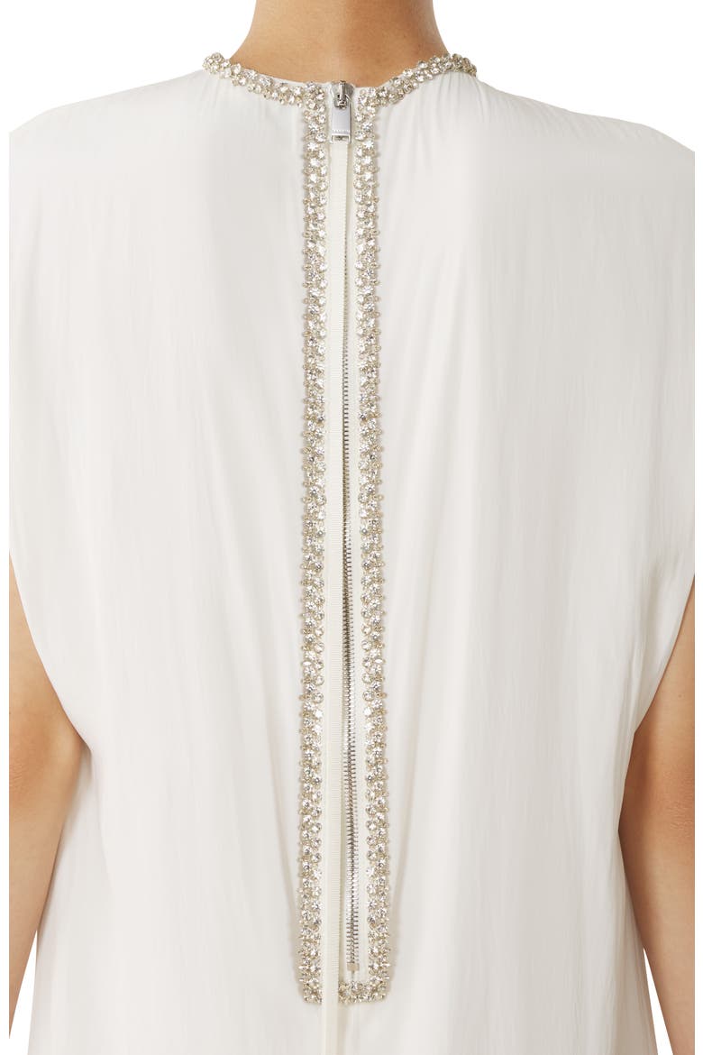 White Embroidered Dress In Charmeuse, Alternate, color, Off White