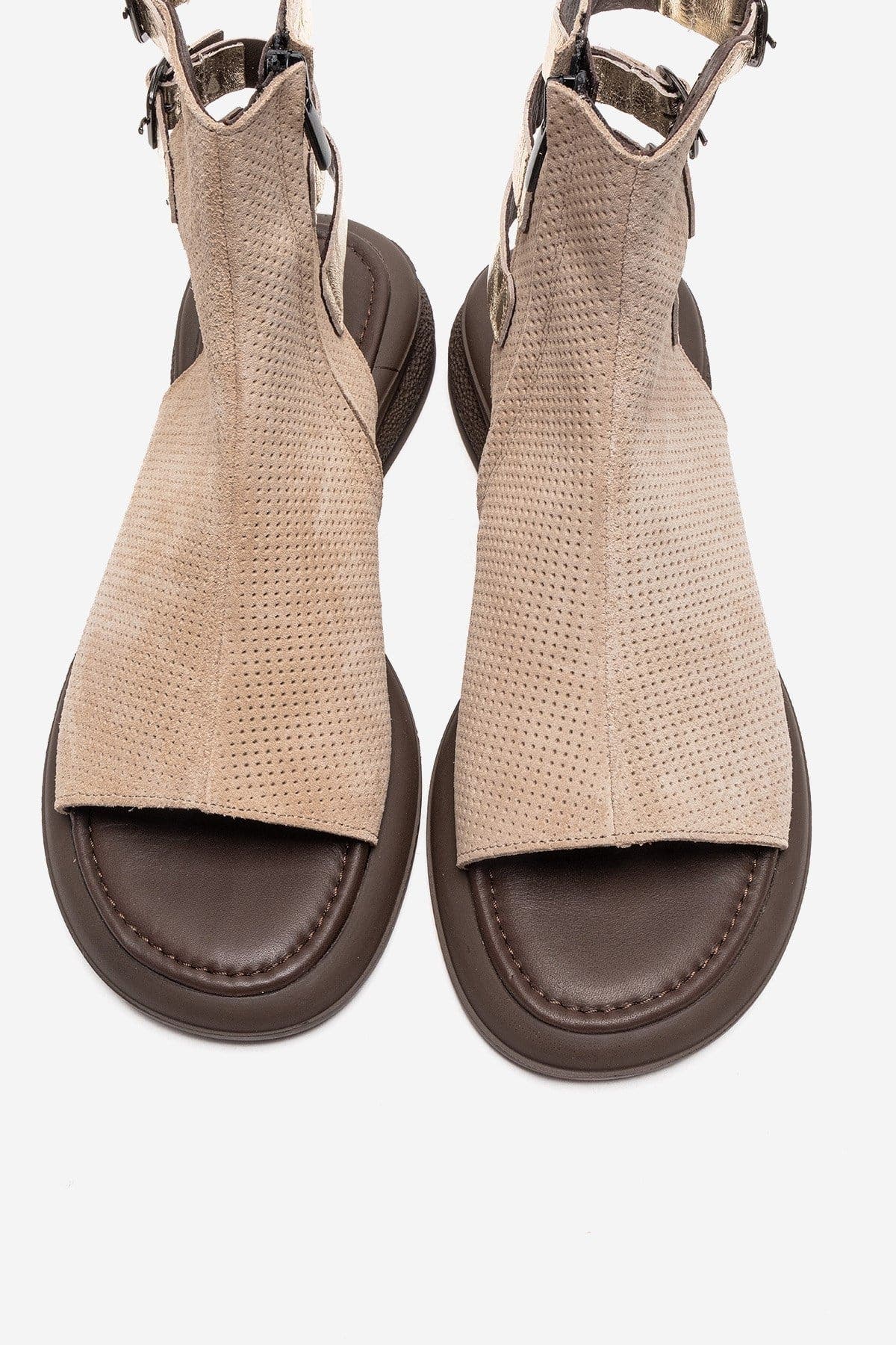 Forever & Always Shoes Carina Leather Side Zip Sandal, Alternate, color, Beige Suede