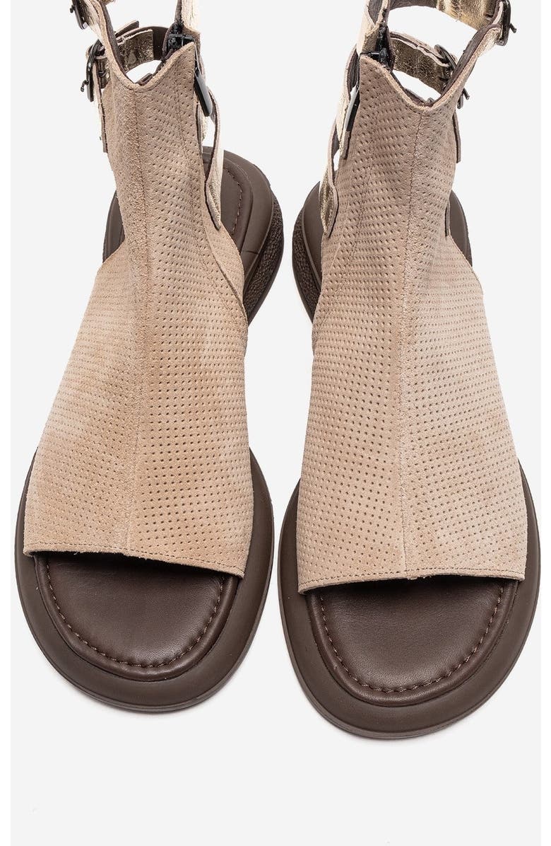 Forever & Always Shoes Carina Leather Side Zip Sandal, Alternate, color, Beige Suede