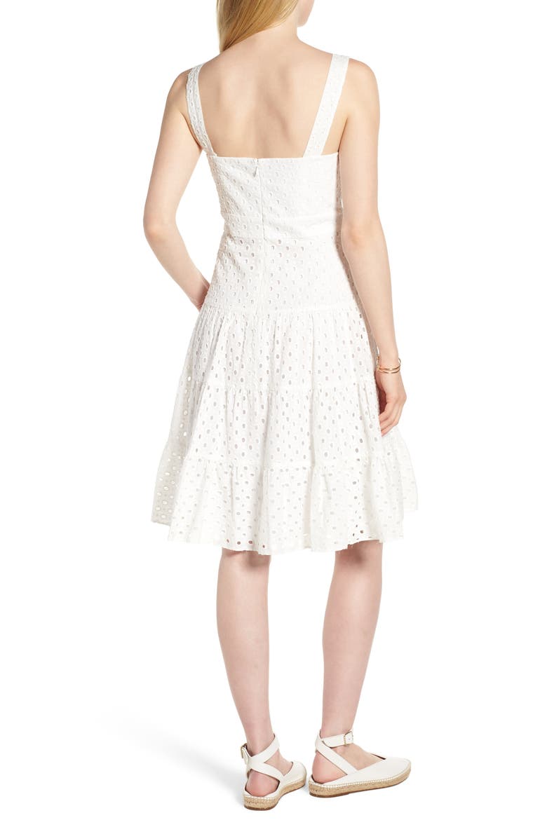 Eyelet Fit & Flare Dress, Alternate, color, WHITE