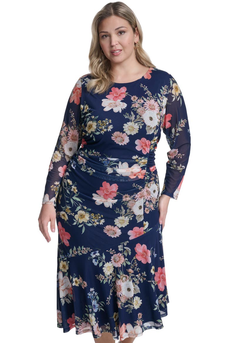Long Sleeve Mesh Body-Con Midi Dress, Alternate, color, NAVY MULTI