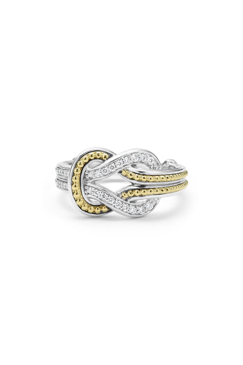 Newport Diamond Knot Ring, Main, color, SILVER/ GOLD