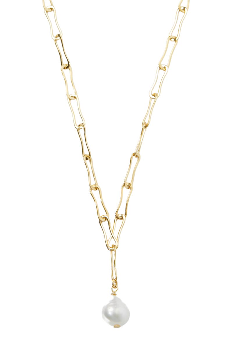 Freshwater Pearl Pendant Paperclip Necklace, Main, color, GOLD