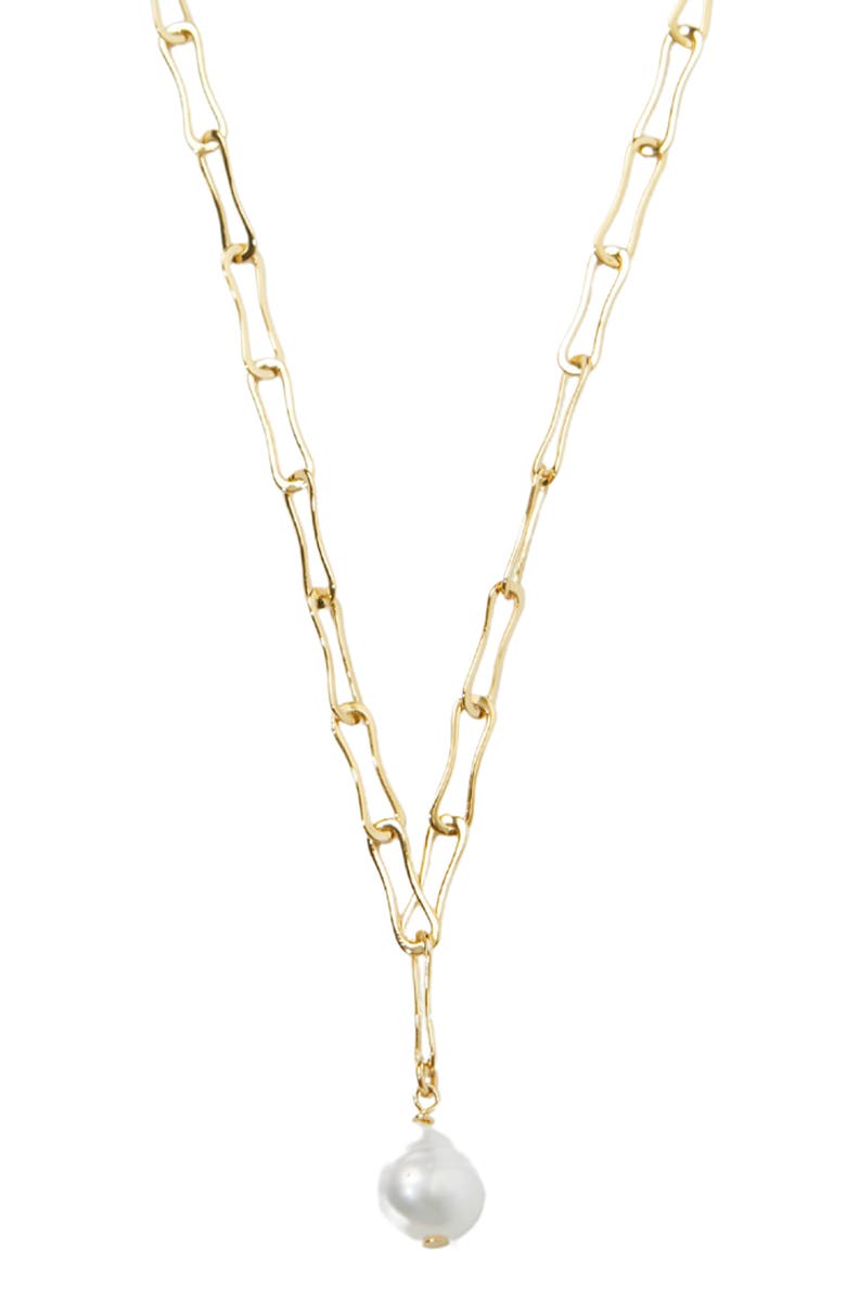 Argento Vivo Sterling Silver Freshwater Pearl Pendant Paperclip Necklace, Main, color, Gold