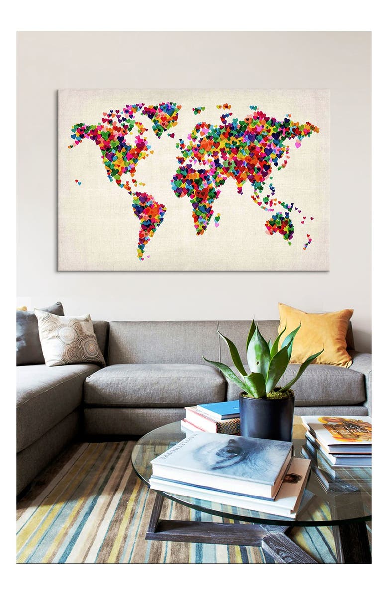iCanvas 'World Map Hearts - Michael Thompsett' Giclée Print Canvas Art, Alternate, color, 