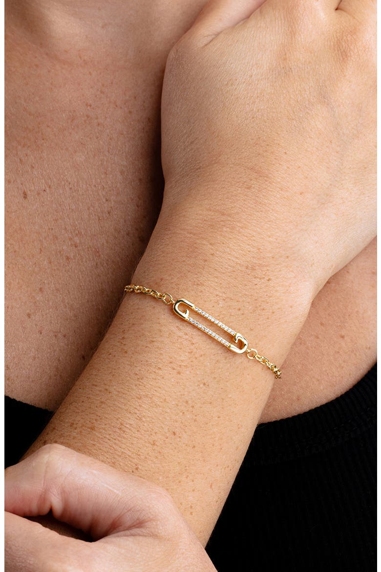 Pavé Cubic Zirconia Bar Charm Bracelet, Alternate, color, GOLD