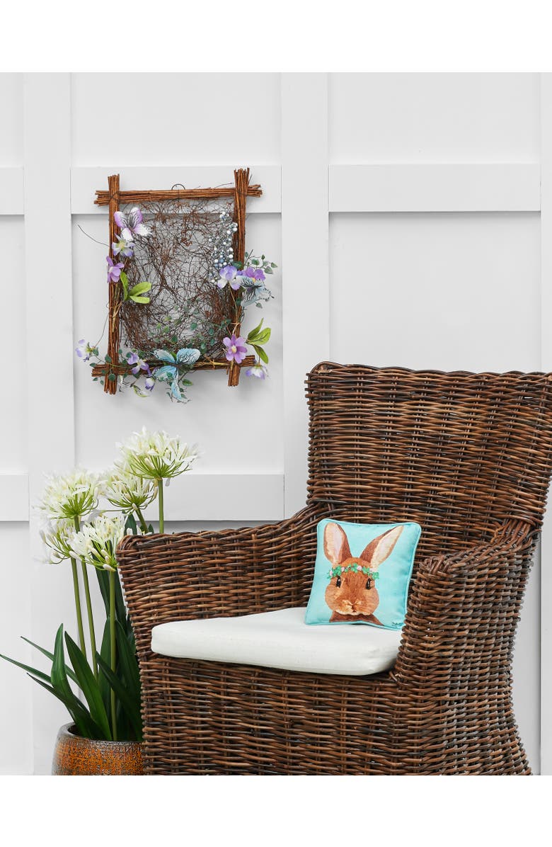 C&F Home Clover Crown Wreath Easter Bunny Cotton Blend Mini Accent Pillow 8" x 8", Alternate, color,