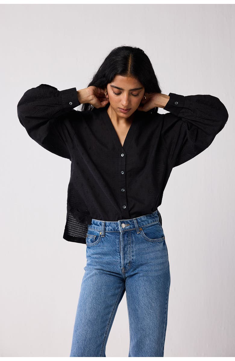 Reistor Embroidered Shirt with Long Balloon Sleeves, Alternate, color, Black