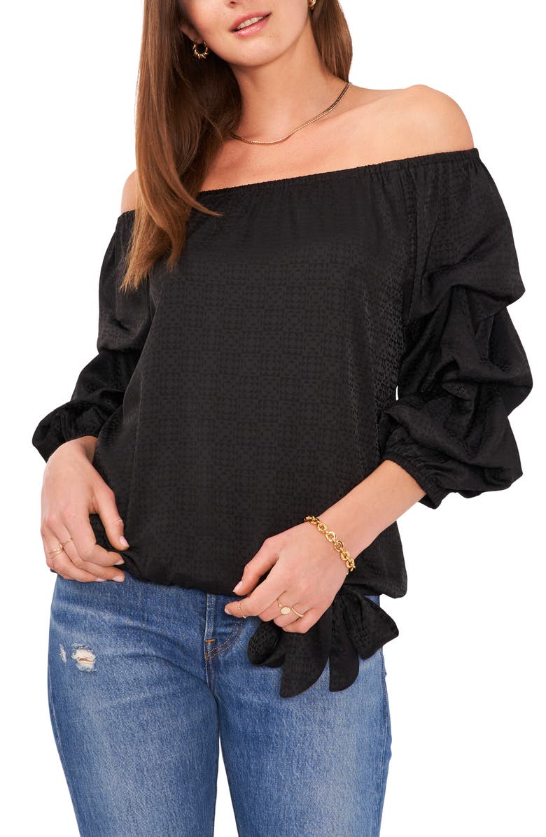 Vince Camuto Off the Shoulder Bubble Sleeve Jacquard Blouse, Main, color, 