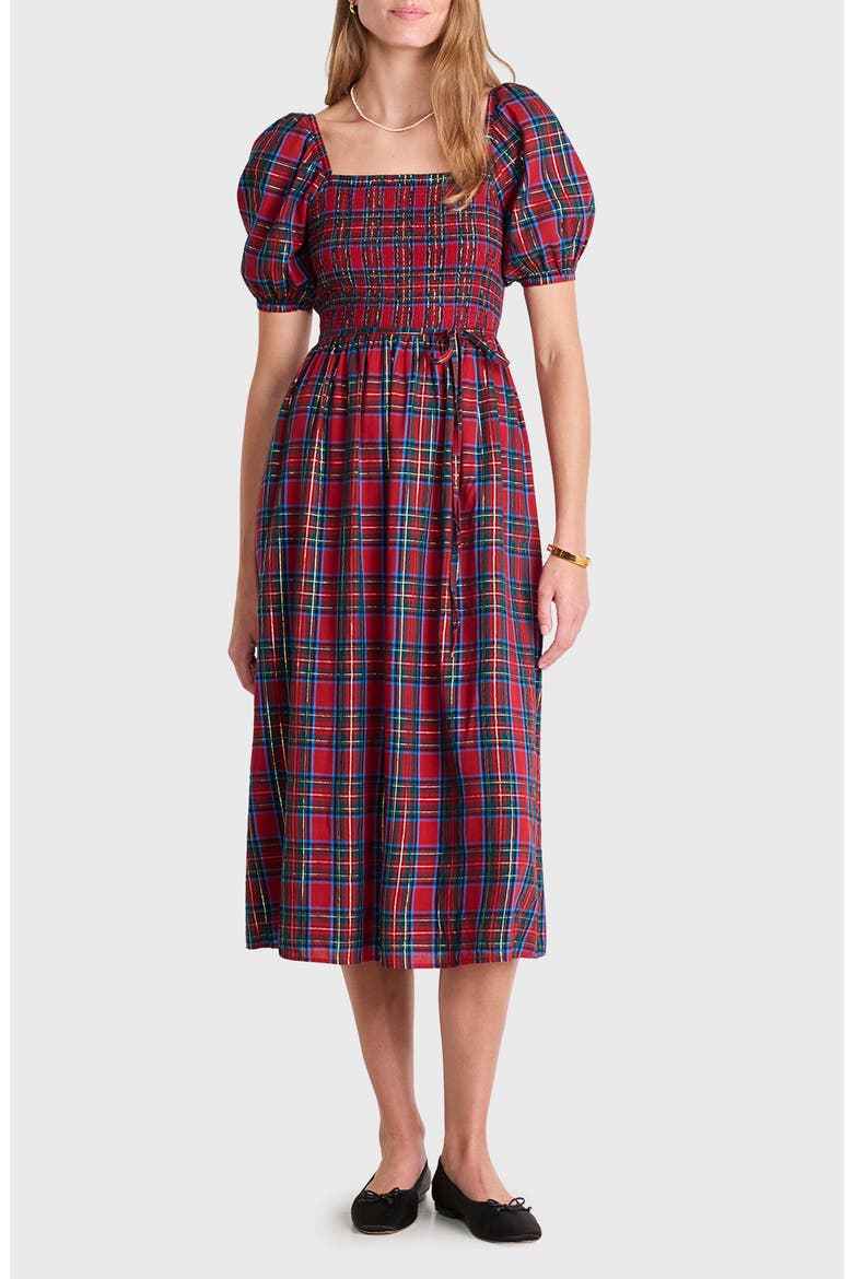 women's plaid midi dress Elizabeth Brown Plaid Midi Dress M