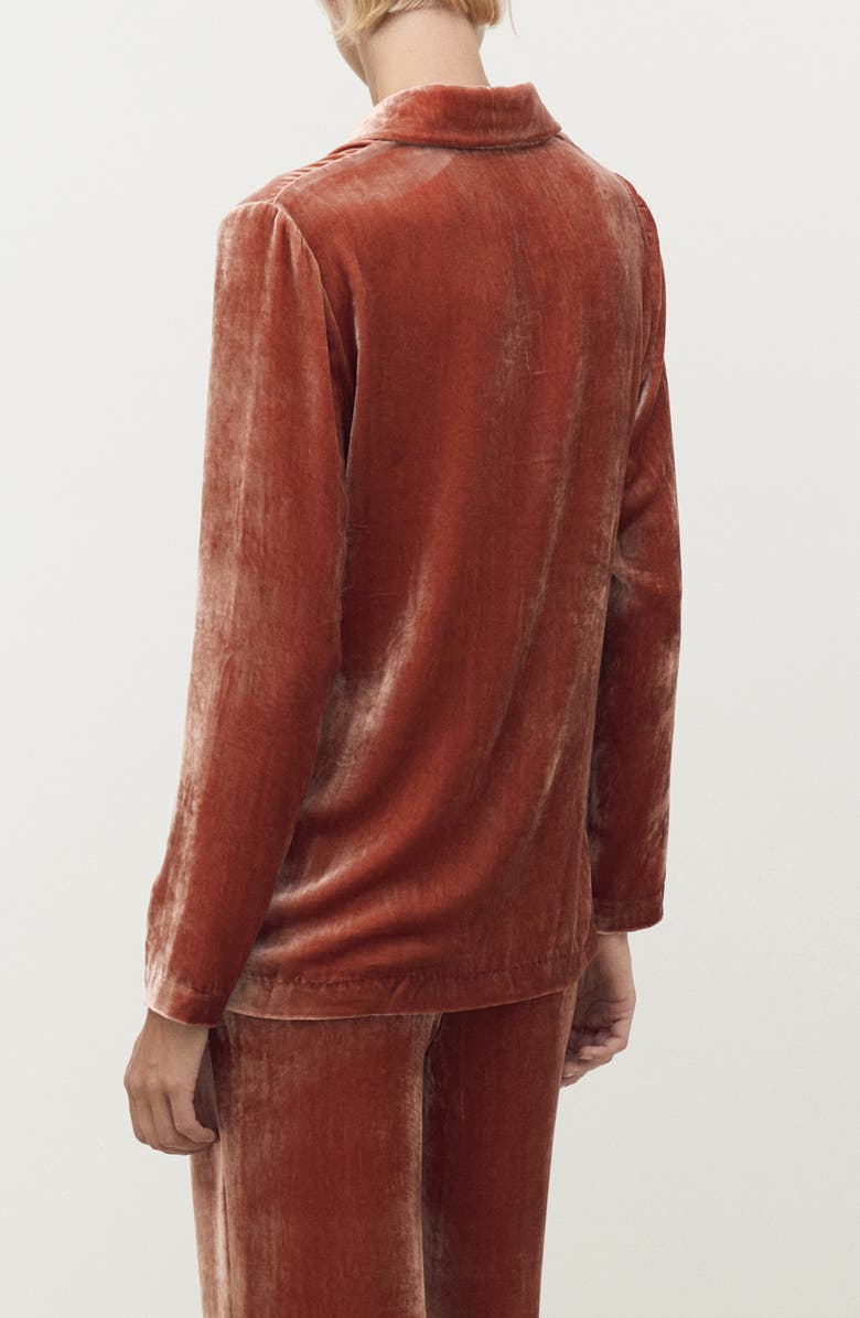 MANGO Velvet Button-Up Shirt, Alternate, color, Burnt Orange