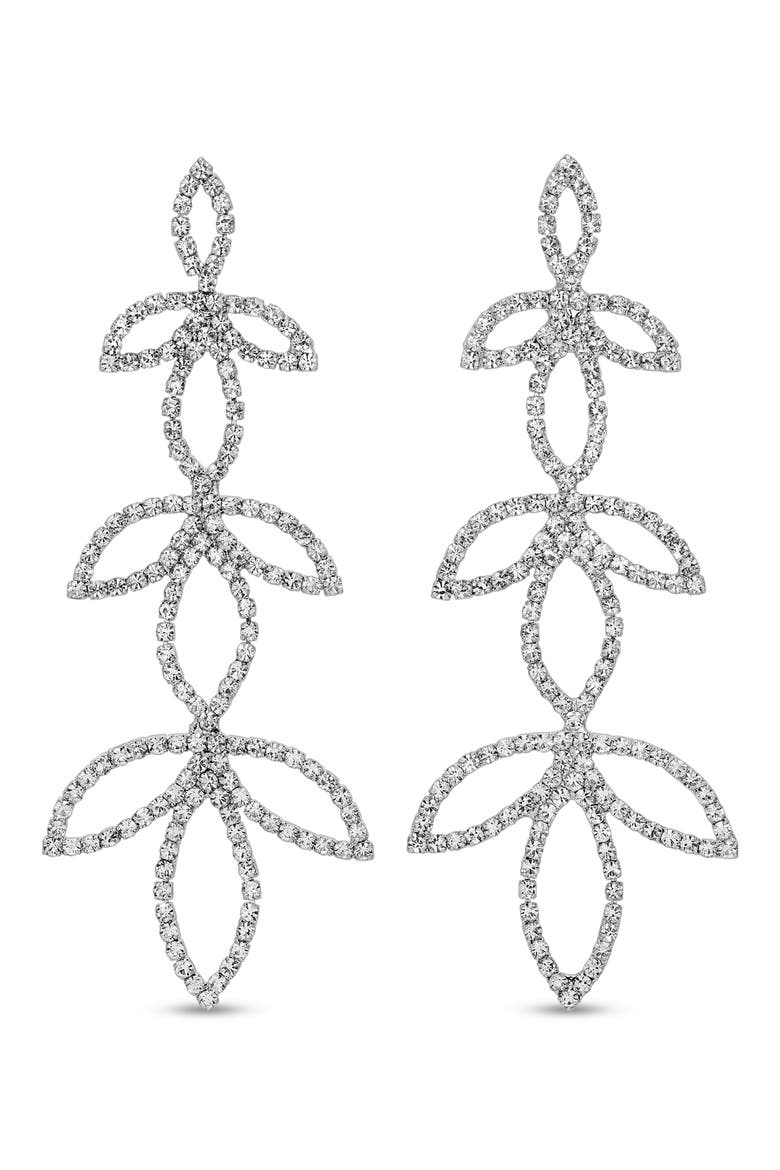 Amelia Crystal Leaf Drop Earrings, Main, color, SILVER