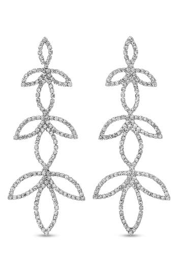 Eye Candy Los Angeles Amelia Crystal Leaf Drop Earrings In Silver