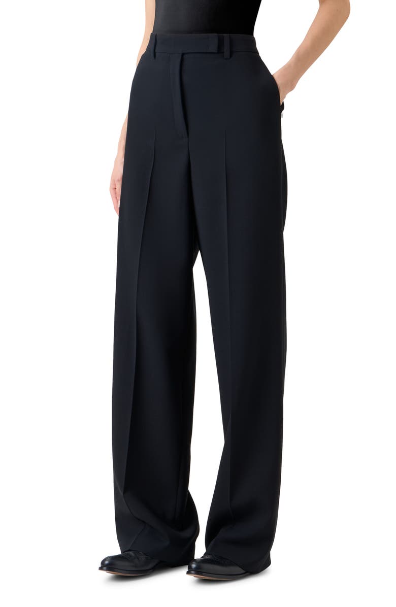 Akris Forest Wool Blend Straight Leg Pants, Alternate, color, Black