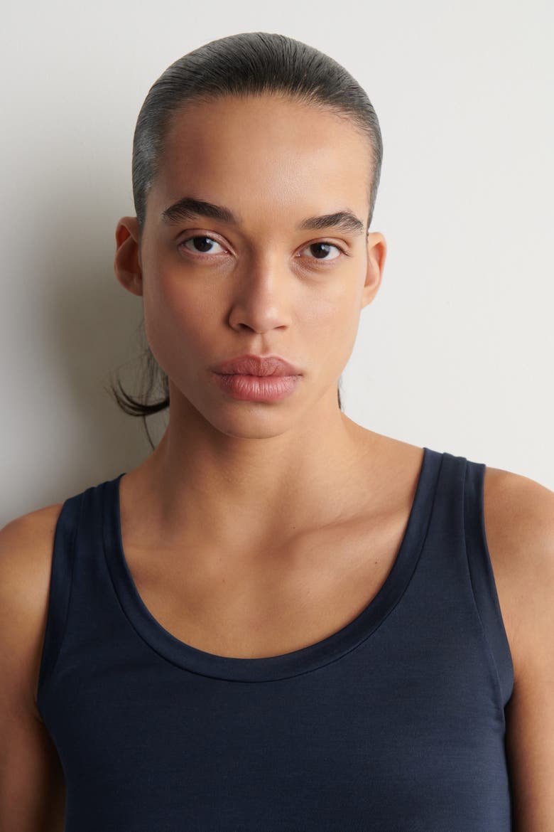 Scoop-neck Silk-jersey Tank Top, Alternate, color, NAVY