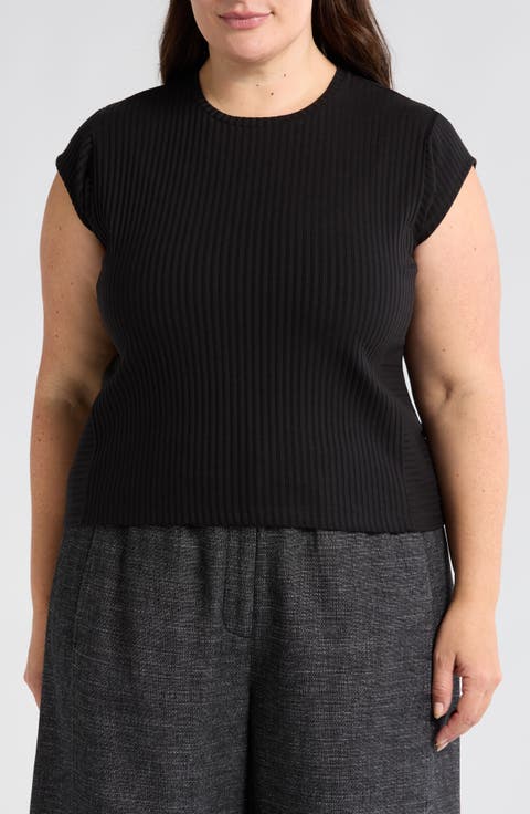 Boxy Rib Sleeveless T-Shirt (Plus)