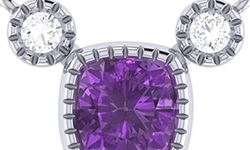 Luvmyjewelry Cushion Cut Amethyst & Diamond 14k Gold Birthstone Necklace In Silver