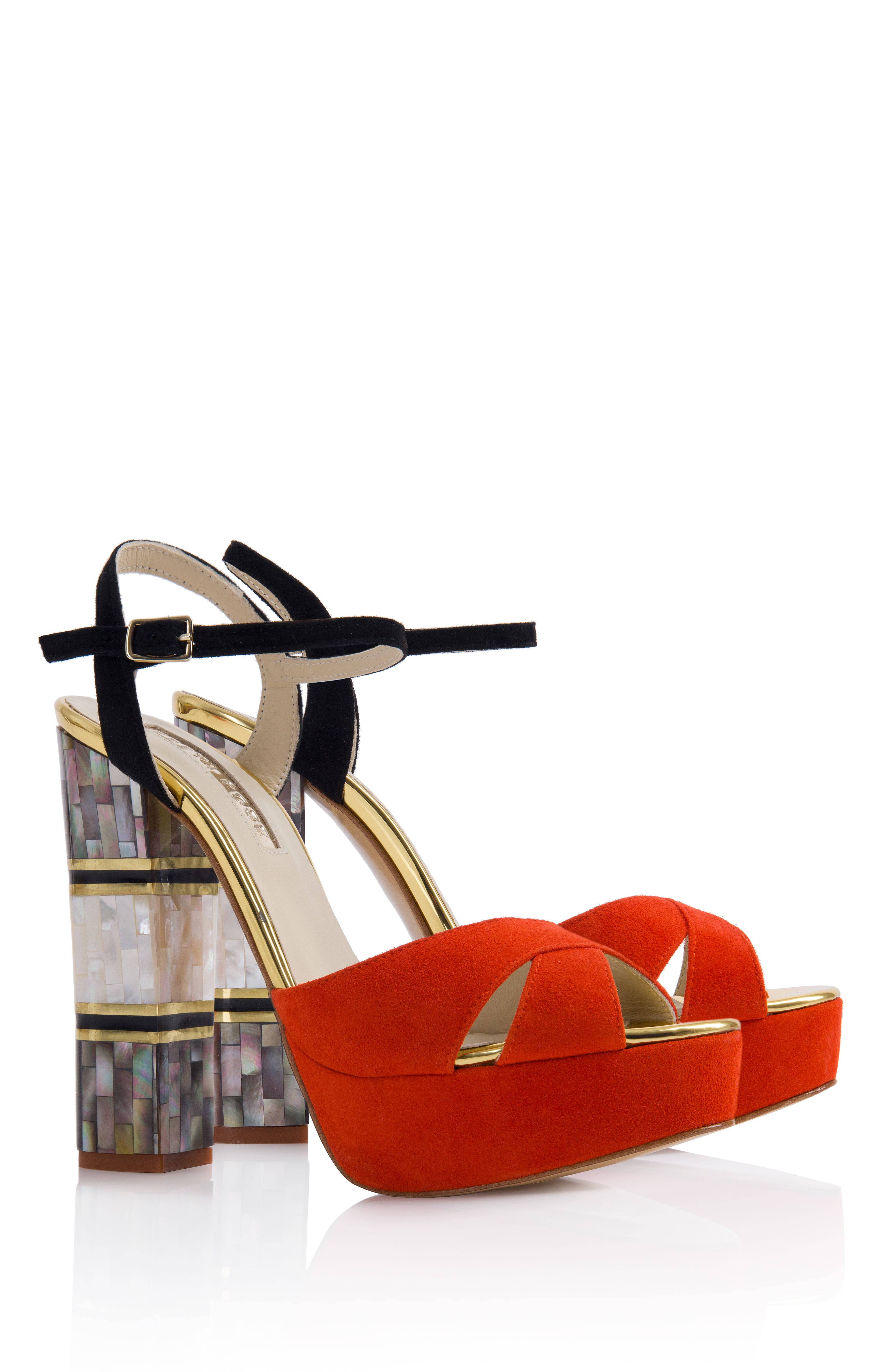 Freya Rose Suki Ankle Strap Pearl Heel Sandal, Alternate, color, Red