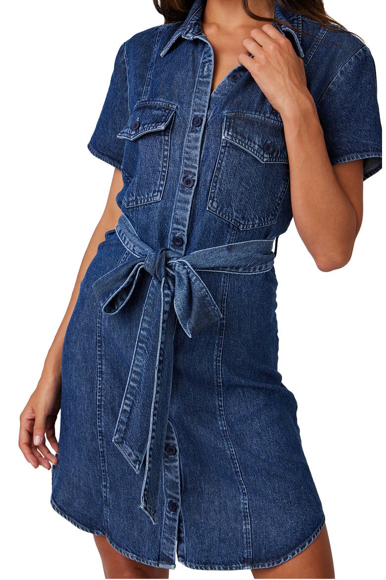 Short Sleeve Denim Shirtdress, Main, color, HORIZON WASH