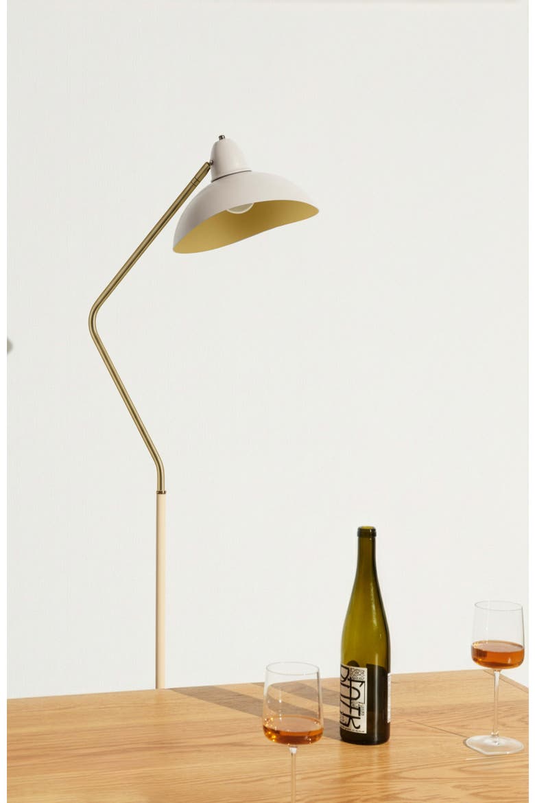 Swoop 69" Industrial Adjustable LED Floor Lamp with Metal Bowl Shade and Gold Accent, Alternate, color, Cream and Gold